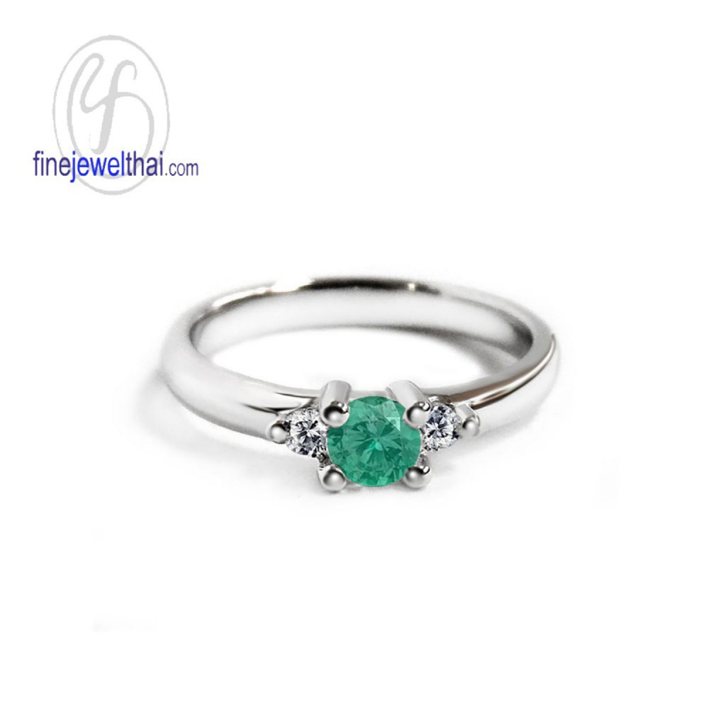 finejewelthai-แหวนมรกต-มรกต-แหวนเพชรcz-แหวนเงินแท้-แหวนพลอย-พลอยประจำเดือนเกิด-r1208em-เลือกสีตัวเรือนได้