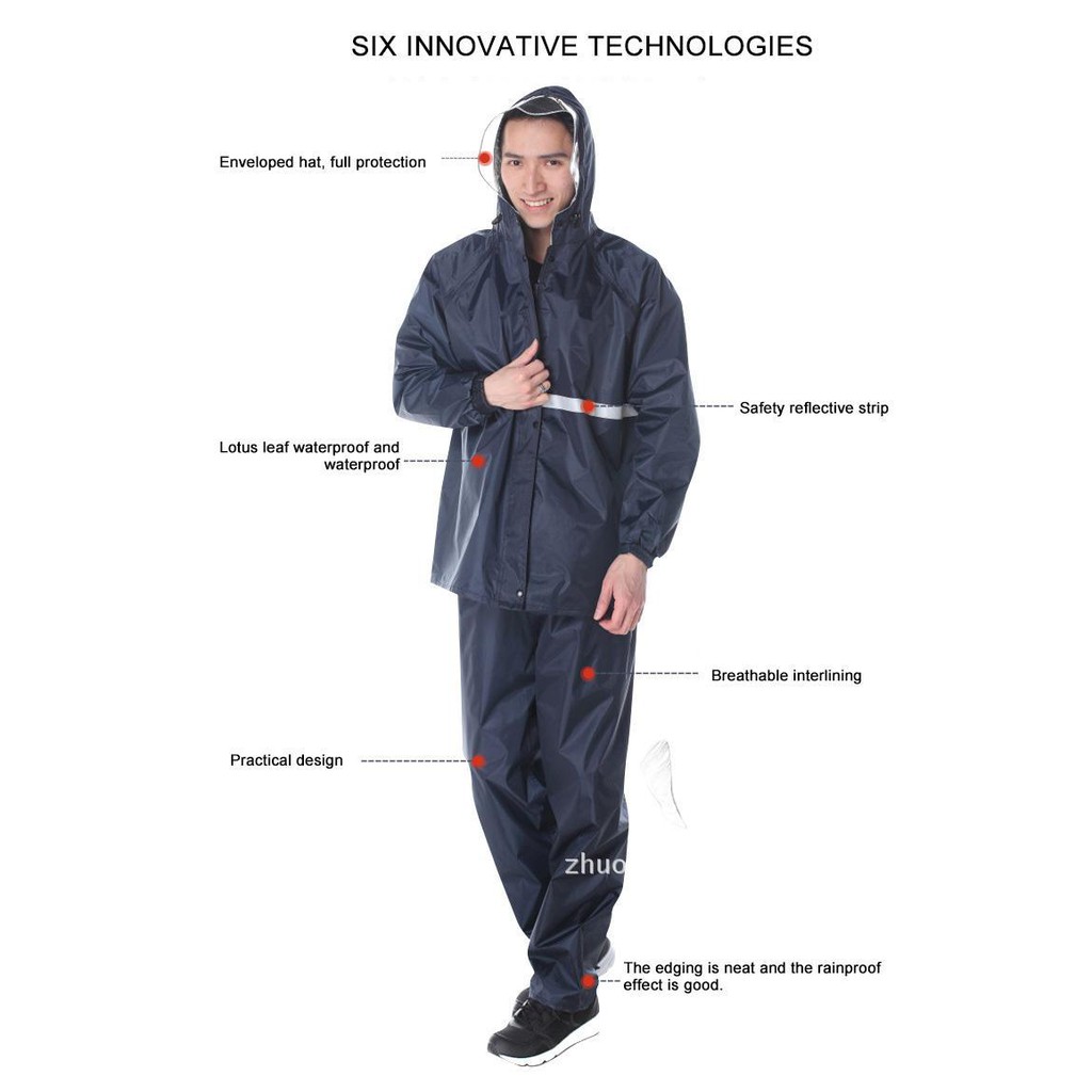 มี3สี-eco-home-ชุดกันฝน-เสื้อ-กางเกง-หมวก-hi-grade-คุณภาพดี-ซิบกันน้ำ-มีแถบสะท้อนแสง-waterproof-rain-suit