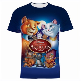 เสื้อยืดแขนสั้น คอกลม พิมพ์ลายการ์ตูนอนิเมะ The Aristocats 3 มิติ แฟชั่นฤดูร้อน สําหรับผู้ชาย และผู้หญิง