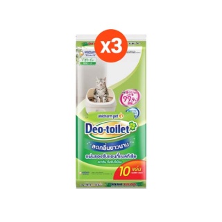[ลด 30% โค้ด WOW66]Unicharm Pet Deo-toilet เดโอทอยเล็ท ชีท แผ่นรองซับแมวลดกลิ่น 10แผ่น x3 แพ็ค