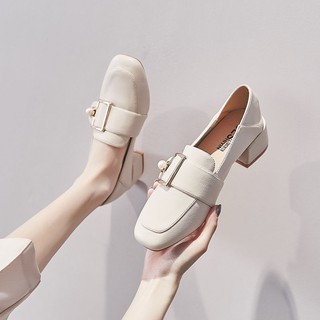 สินค้า รองเท้าส้นหนาสตรีรุ่นใหม่รองเท้าหนังส้นสูงสไตล์อังกฤษของผู้หญิง