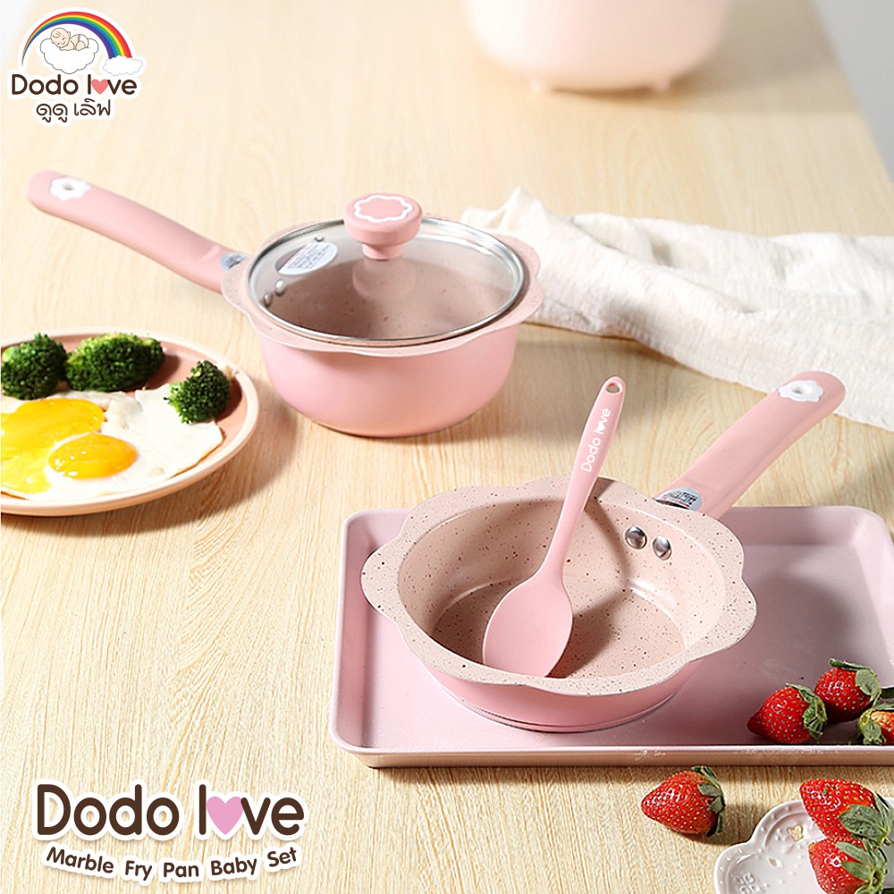 dodolove-กระทะสำหรับทำอาหารเด็ก-ชุดกระทะและหม้อเคลือบหินอ่อน-ไม่ติดกระทะ