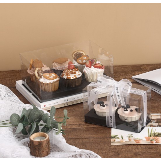 กล่องขนมแบบใสสำหรับเค้กและคัพเค้กมีสีดำและสีขาว-มีหลายขนาดให้เลือก