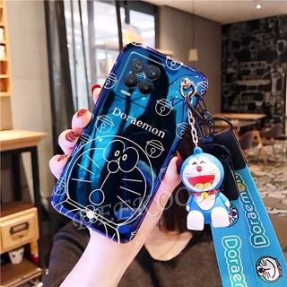 เคสโทรศัพท์ Realme 8 4G / 5G Casing with Hand Strap + Neck Strap Cute Doraemon Doll Bracket Cartoon Phone Case for Realme8 5G เคส