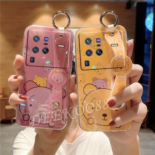 เคสโทรศัพท์มือถือ วีโว่ VIVO X80 / X80 Pro / X70 / X70 Pro 5G Phone Case Cute Lovely Cartoon Bears Handphone Casing With Wristband Stand Holder Pink Red Back Cover VIVOX80 X80Pro