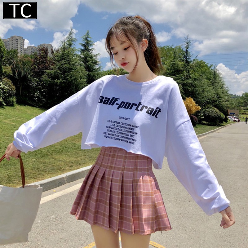 Tc เสื้อยืดผู้หญิง แขนยาว สไตล์เกาหลี ลายการ์ตูน เอวลอย น่ารักใสๆ รุ่นD063  | Shopee Thailand