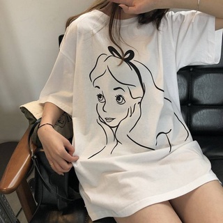 Triple A💕 Oversized shirt women Plus size t shirt  Fun cartoon girl print round neck loose short-sleeved T-shirt studen