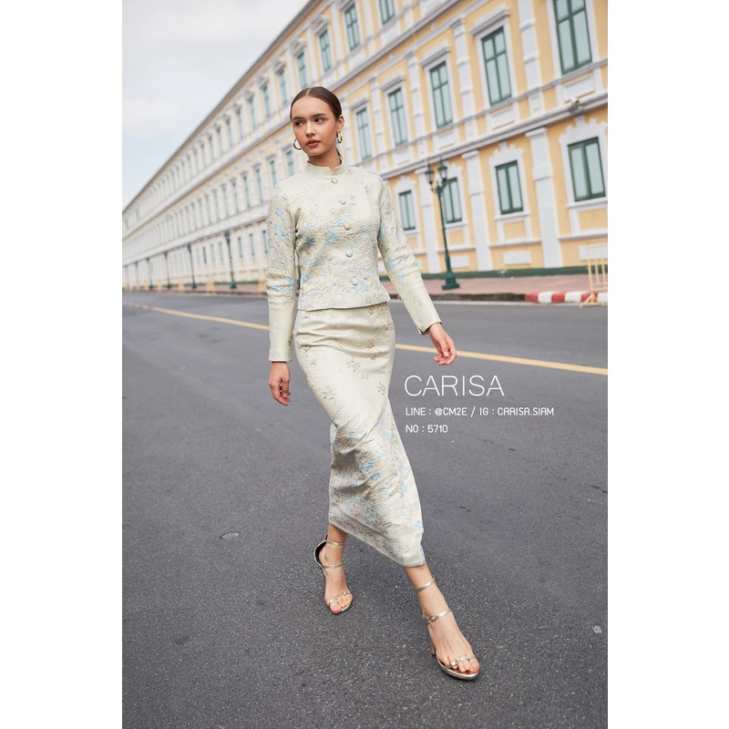 Carisa ชุดไทยเสื้อจิตรลดาทอลายนูนดิ้นทอง ทรงเข้ารูป ไซส์ S-3X ใส่แล้วสง่า