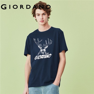 Giordano Men T-Shirts Printed Solid T-Shirts Short Sleeves Crewneck T-Shirts Extinction Crisis Series