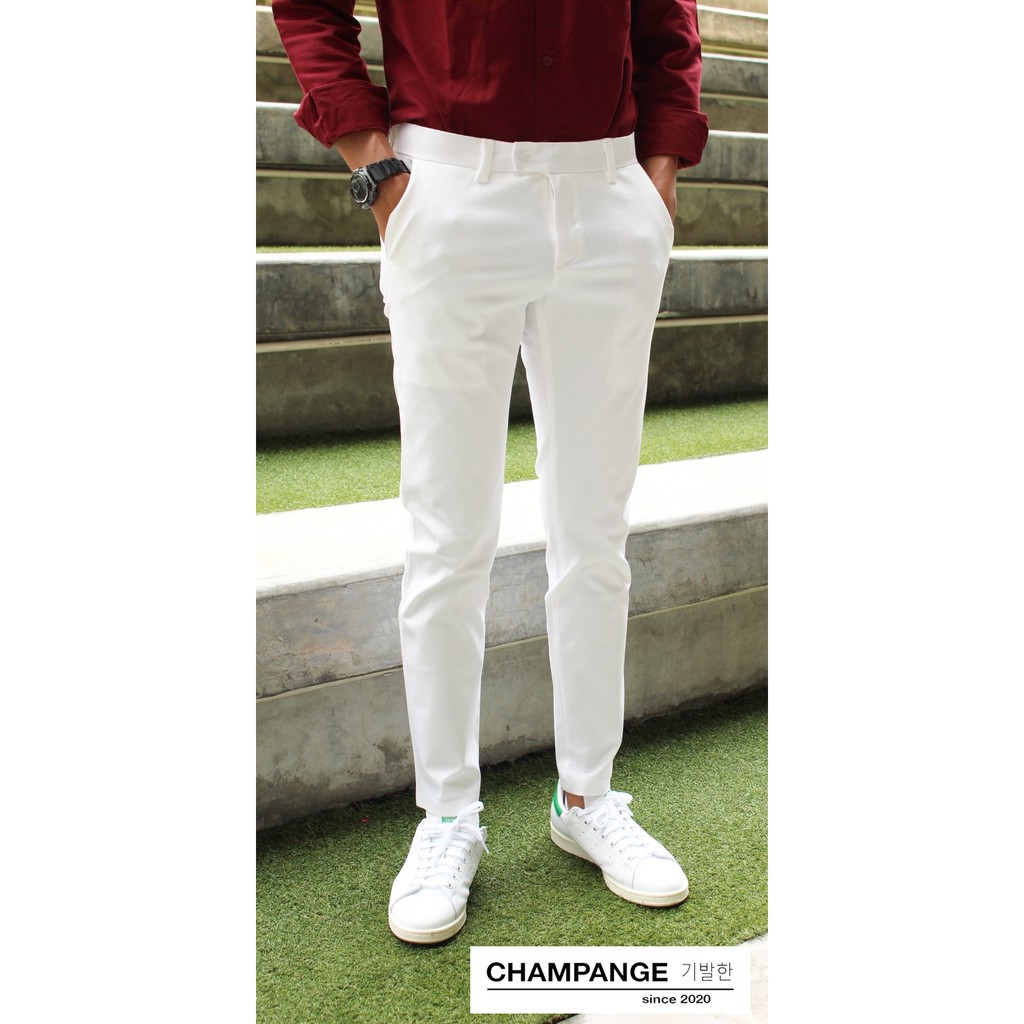 champange-กางเกงสแล็คชายทรงกระบอกเล็กสีขาว-slack-pants-slim-fit