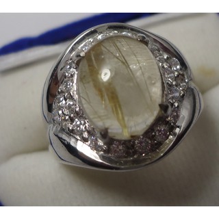 ความพึงพอใจ แหวนชายพลอยไหมทองสีทองชัดใสสะอาด1.2x1.6มมตัวเรือนเงิน925เคลือบทองคำขาว, ไซย์แหวน60 ปรับขนาดได้