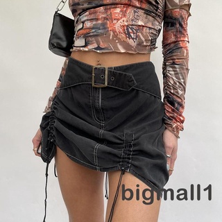 Bigmall- กระโปรงสั้นคาร์โก้ เอวสูง แบบผูกเชือกด้านข้าง พร้อมเข็มขัด สําหรับผู้หญิง