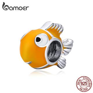 BAMOER Yellow Clownfish Charm Fit For Original Bangle Diy 925 Silver