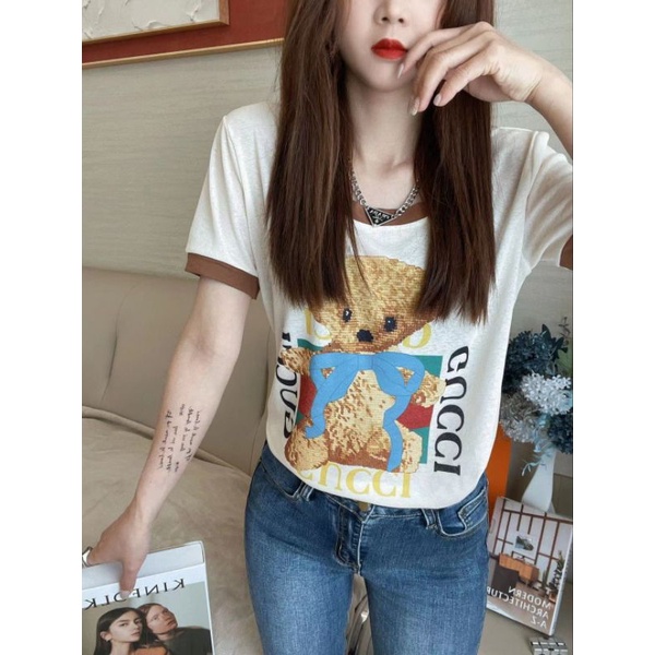 พร้อมส่ง-เสื้อยืดคอกลมผ้ายืดสลาฟเนื้อดี-230