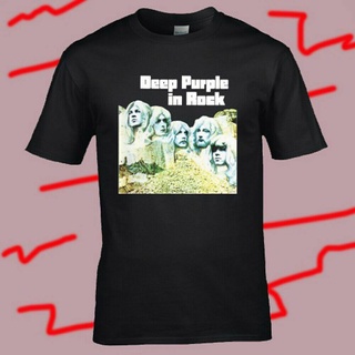 เสื้อยืดผ้าฝ้ายCOTTON เสื้อยืด พิมพ์ลาย Deep Purple Log0 สีดํา สไตล์วินเทจ สําหรับผู้ชายS-5XL