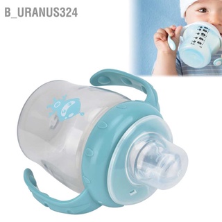 B_Uranus324 ขวดนมเด็กทารก พิมพ์ลายหุ่นยนต์ พร้อมจุกนมหลอก สองด้ามจับ สีฟ้า