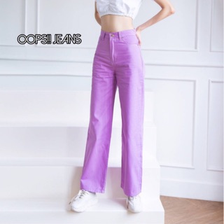 ภาพหน้าปกสินค้ากางเกงยีนส์ \"Oops Jeans\" กางเกวขายาวทรงกระบอก สีม่วงพาสเทลน่ารักกกกก ซึ่งคุณอาจชอบราคาและรีวิวของสินค้านี้