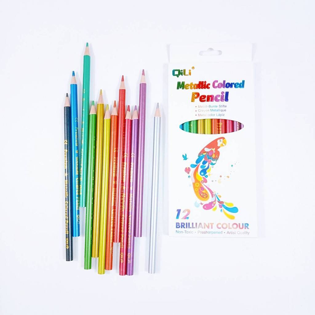 ดินสอ-สีไม้-เมทัลลิค-แพ็ค-12สี-metallic-colored-pencil-ปลอดสารพิษ-ql-c404m