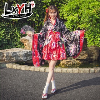 [LXYH- COSER KING] Lolita GokuRakuJoudo อะนิเมะคอสเพลย์เครื่องแต่งกายญี่ปุ่นบวกขนาดผู้หญิงชุดเต็มแม่บ้านซากุระพิมพ์เซ็กซี่กิโมโน Sexy Kimono Cosplay Costume Maid