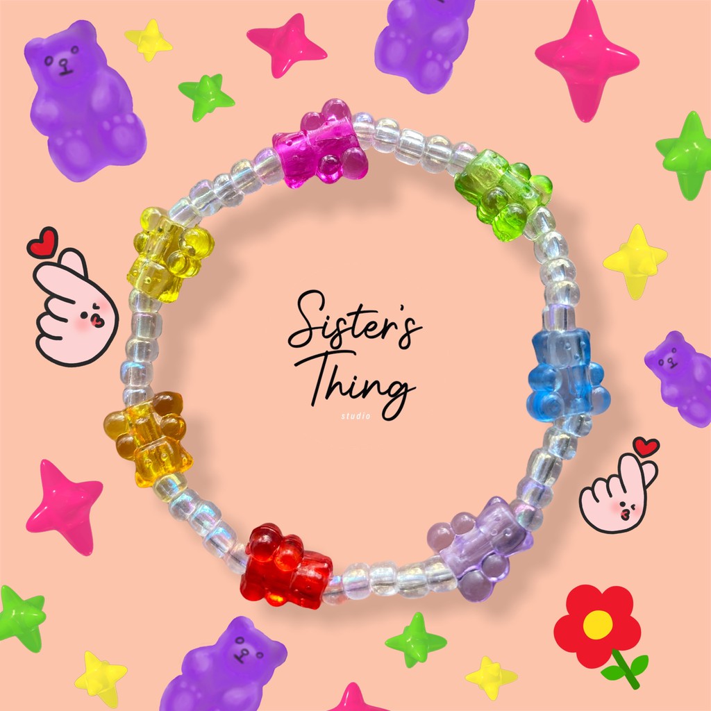 ราคาและรีวิวSisters Thing Studio  Jelly Bear & Friends Bracelet กำไลลูกปัดเพื่อนหมีเจลลี่แบร์ (หมีสายรุ้ง)