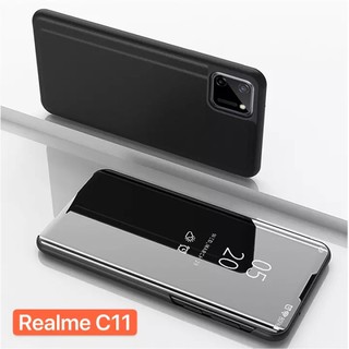 ส่งจากไทย Case Realme C11 รุ่นใหม่ล่าสุด เคสฝาเปิดปิดเงา เคสฝาพับตั้งได้ กรณีสมาร์ทฝาครอบกระจกแบบตั้งเคสโทรศัพท์ฝาหลัง