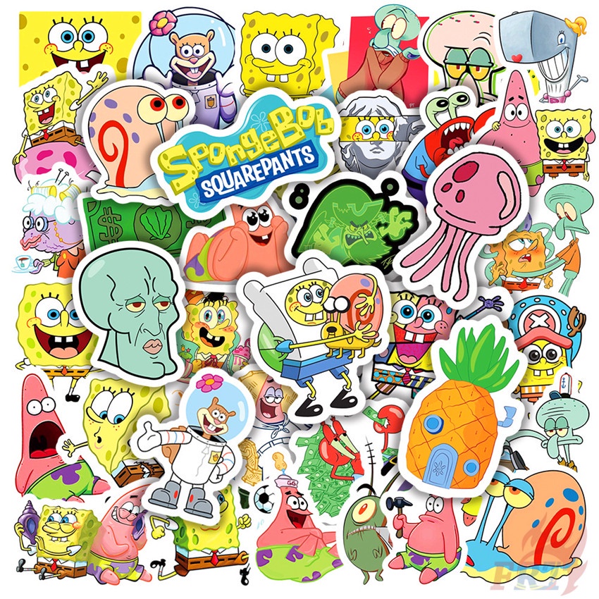 50pcs-set-spongebob-squarepants-series-01-สติ๊กเกอร์-diy-fashion-waterproof-decals-doodle-graffiti-สติ๊กเกอร์