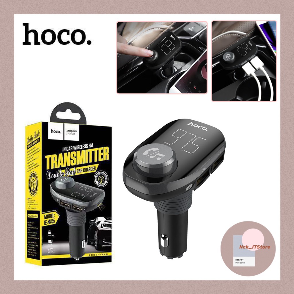 Hoco Car Wireless FM Transmitter Charger E45 (สีดำ) ที่ชาร์จในรถ