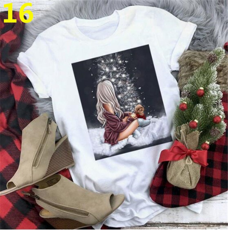 fashion-women-t-shirt-new-year-merry-tee-christmas-graphic-t-shirt-female-teesเสื้อยืดผู้หญิง