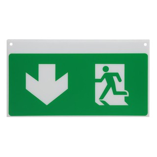 EMERGENCY EXIT SIGN DELIGHT GLA1 PERSON EXIT THROUGH DOORWAY LEFT DOWN ARROW แผ่นป้ายทางออกฉุกเฉิน ลงไปทางซ้าย DELIGHT G