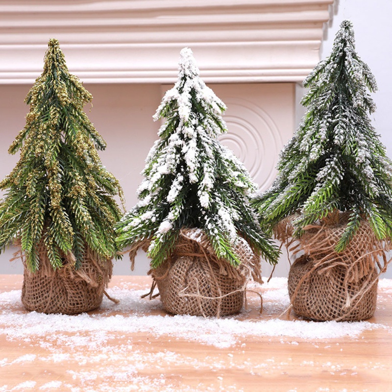 ปัง-เดสก์ท็อปต้นสนหิมะจิ๋วต้นคริสต์มาสขนาดเล็กพร้อมผ้ากระสอบฐานตกแต่งโต๊ะตกแต่งฤดูหนาวตกแต่งบ้าน