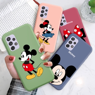 สําหรับ Samsung Galaxy A72 A52 A71 A32 4G เคสโทรศัพท์มือถือ กันกระแทก ลายการ์ตูนมิกกี้เมาส์ และมินนี่เมาส์ สีพื้น