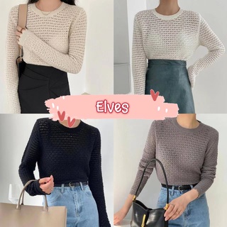 Elves✨พร้อมส่ง✨ เสื้อถักไหมพรมแขนยาว คอกลม ผ้านิ่มใส่สบาย ~73191~