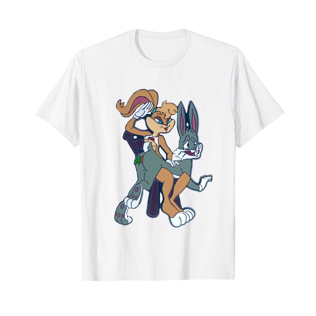 เสื้อยืดสีขาวbugs-bunny-geeky-amp-kinky-bad-bunnies-bugs-pin-geeky-and-kinky-shirt-ความสุขสําหรับเธอs-4xl