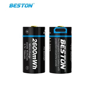 ถ่านชาร์จ BESTON 700 mAh 16340 3.7V RCR123A 2 ก้อน  Li-ion High Capacity USB Micro Fast Charge Rechargeabl