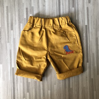 กางเกงเด็กน่ารัก ทรงชิโน ขาสี่ส่วน ปักลายไดโนเสาร์ bbk สีเหลือง