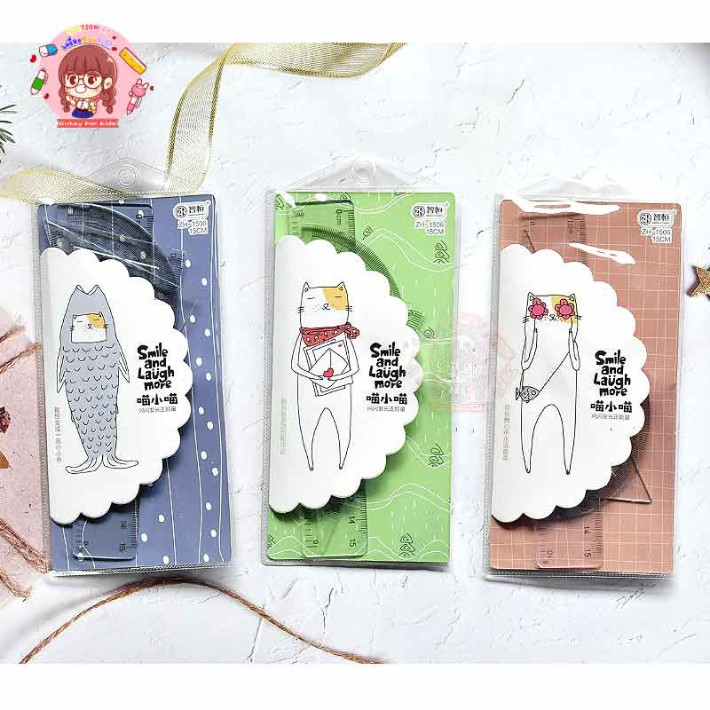 พร้อมส่ง-ชุดเรขาคณิต-ลายการ์ตูนน่ารัก-เครื่องเขียนน่ารัก