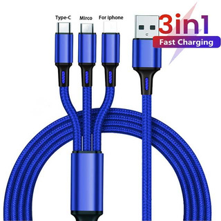 3 in 1 สายชาร์จไนล่อนถัก ชาร์จเร็ว 1.2 ม. เหมาะสําหรับ Type C Micro USB สําหรับ iPhone Android โทรศัพท์