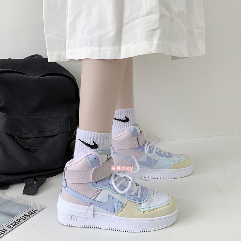 ส่งจากไทย-violet-high-top-sneakers-girl-japanese-white-shoes-2020-new-shoes-female-korean-student-ins-sneakers