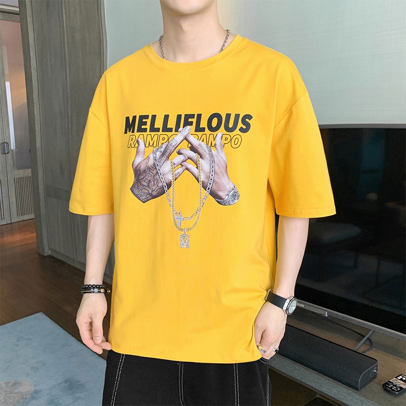 เสื้อยืดแขนสั้น-คอกลม-ทรงหลวม-สไตล์บอททอม-สําหรับผู้ชาย