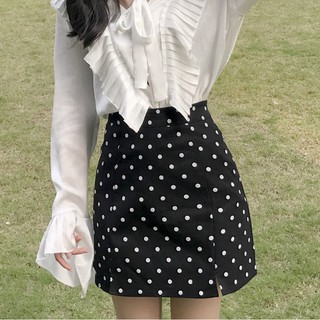 กระโปรงลายจุด high waist polkadot skirt