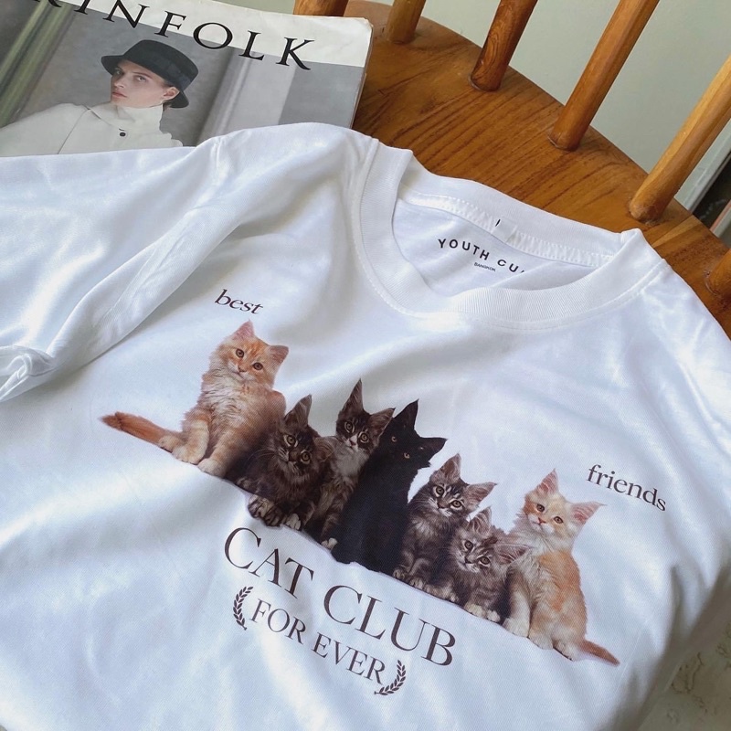 cat-club-พร้อมส่ง-ถูกและดี-เสื้อยืด-เสื้อสีขาว-เสื้อยืดโอเวอร์ไซส์-เสื้อสไตล์เกาหลี