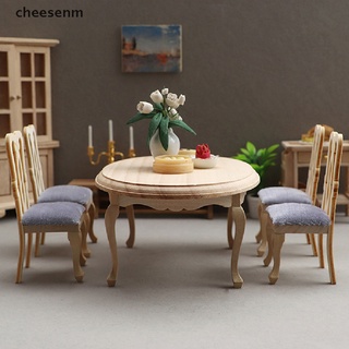 Cheesenm ชุดเก้าอี้รับประทานอาหารจิ๋ว 1/12 สําหรับบ้านตุ๊กตา 5 ชิ้น ต่อชุด