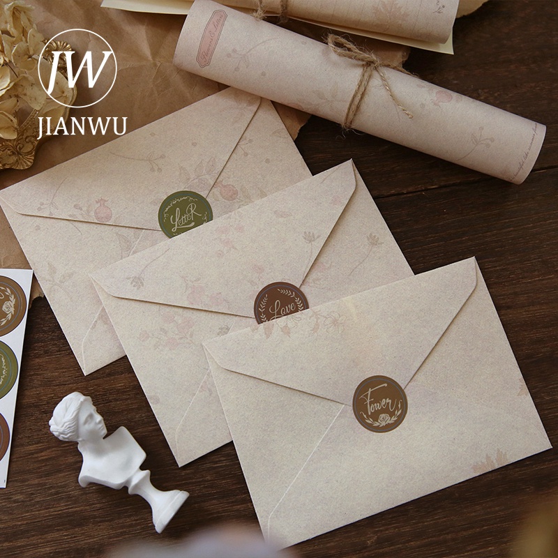 jianwu-ซองจดหมายกระดาษหนา-ลายดอกไม้-สไตล์วินเทจ-เครื่องเขียน