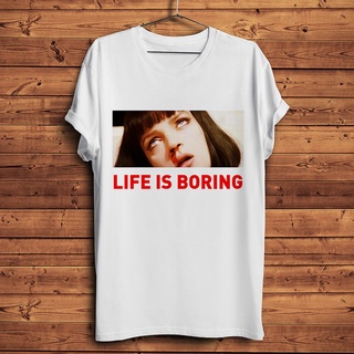 เสื้อยืด พิมพ์ลาย Quentin Pulp Fiction Mia Wallace Life Is Boring สไตล์คลาสสิก เหมาะกับฤดูร้อน สําหรับผู้ชาย และผู้หญิง