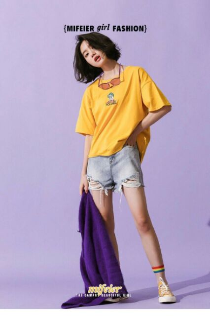 เสื้อทรง-oversize-สีเหลืองมาสตาดแต่งขาดอก