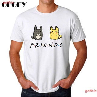 เสื้อยืดยอดนิยม เสื้อยืดผ้าฝ้ายพิมพ์ลาย Totoro Pokemon Friends แฟชั่นผู้ชาย Short sleeve T-shirtstwv
