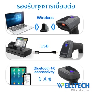 ภาพขนาดย่อของภาพหน้าปกสินค้าเครื่องสแกนบาร์โค้ดไร้สาย 1D, 2D และ QR code  เปลี่ยนภาษาอัตโนมัติ  WELLTECH รุ่น X-1801B  USB + Wireless + Bluetooth จากร้าน welltech.pos บน Shopee ภาพที่ 2