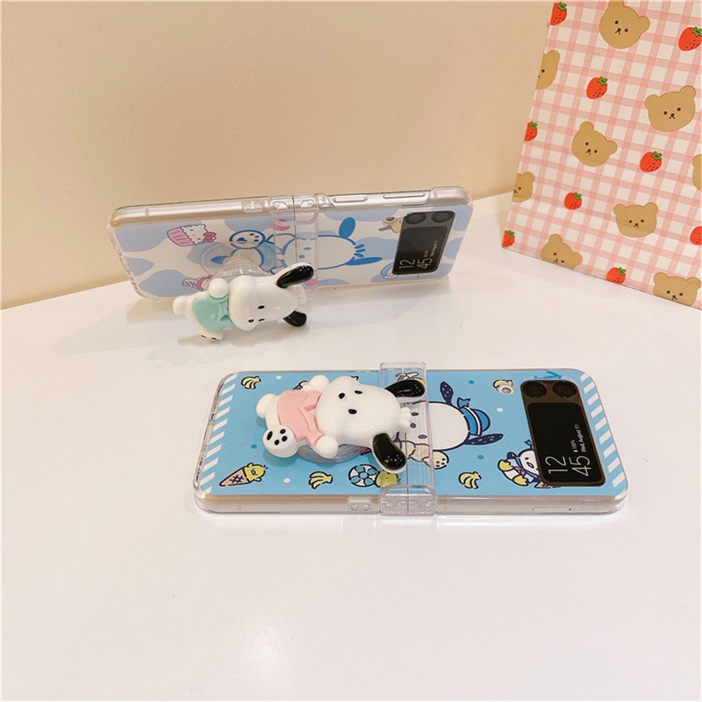 เคสโทรศัพท์มือถือ-พลาสติกใส-ลายการ์ตูนดิสนีย์-เอเลี่ยน-ซุลเลย์-pochacco-พร้อมขาตั้ง-สําหรับ-samsung-galaxy-z-flip-3-4-z-flip-3-4-5g