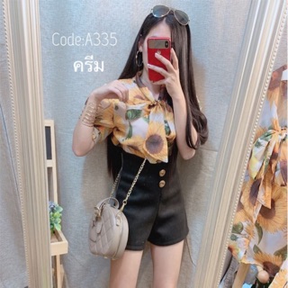 ฝเสื้อลายดอกผูกโบว์คอ