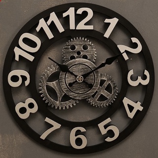 นาฬิกาแขวนผนังลอฟท์ ฟันเฟือง สีดำ-เงิน ขนาด 34 cm.